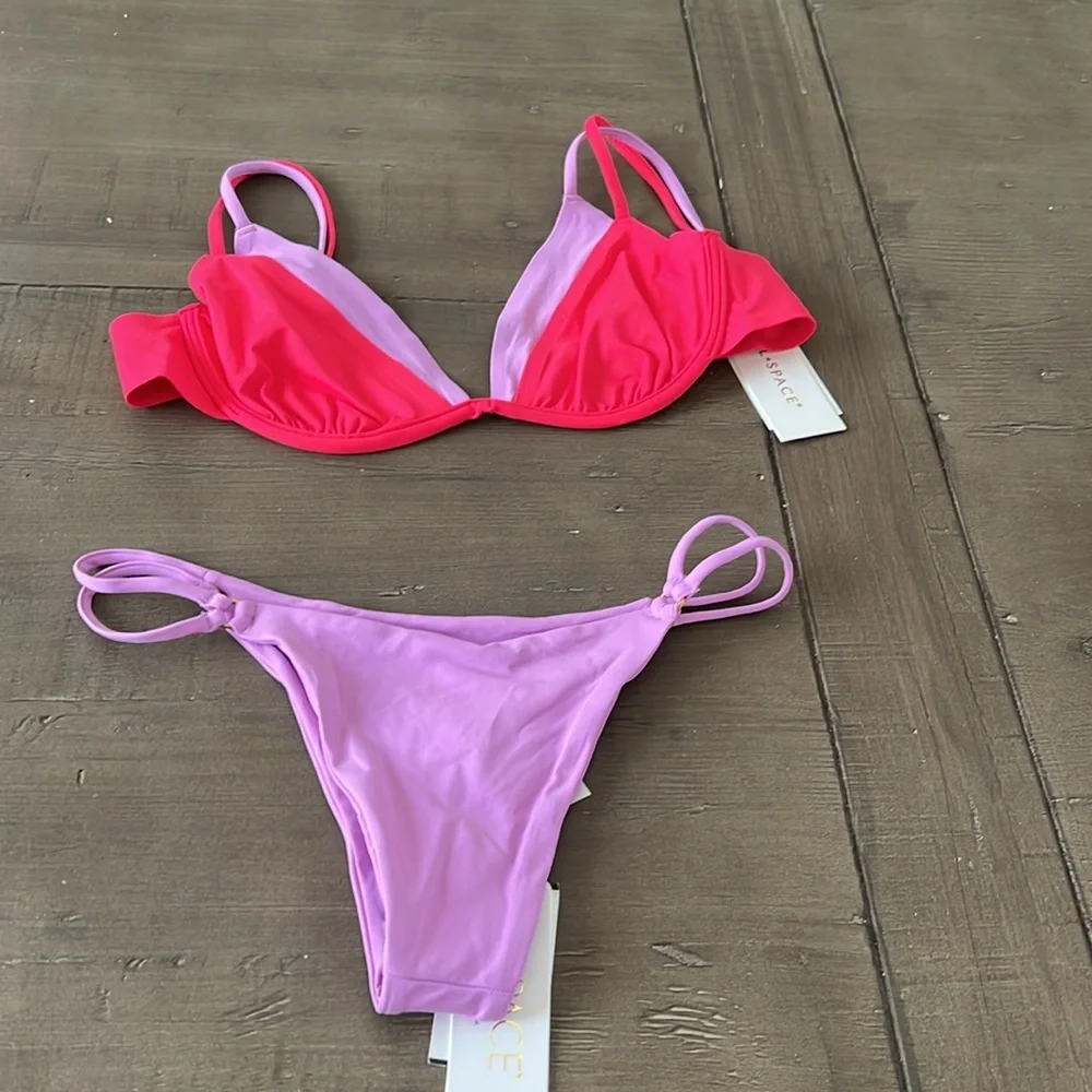 L*Space Pink and Purple Fused Zendaya Top Bikini Swimwear